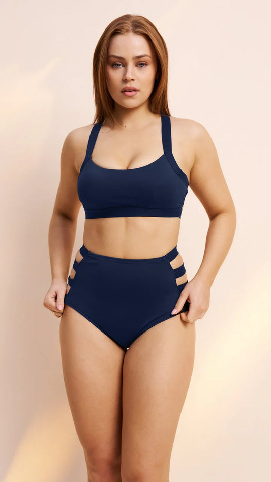 Clover Side Strap High Waist Bottom in Navy