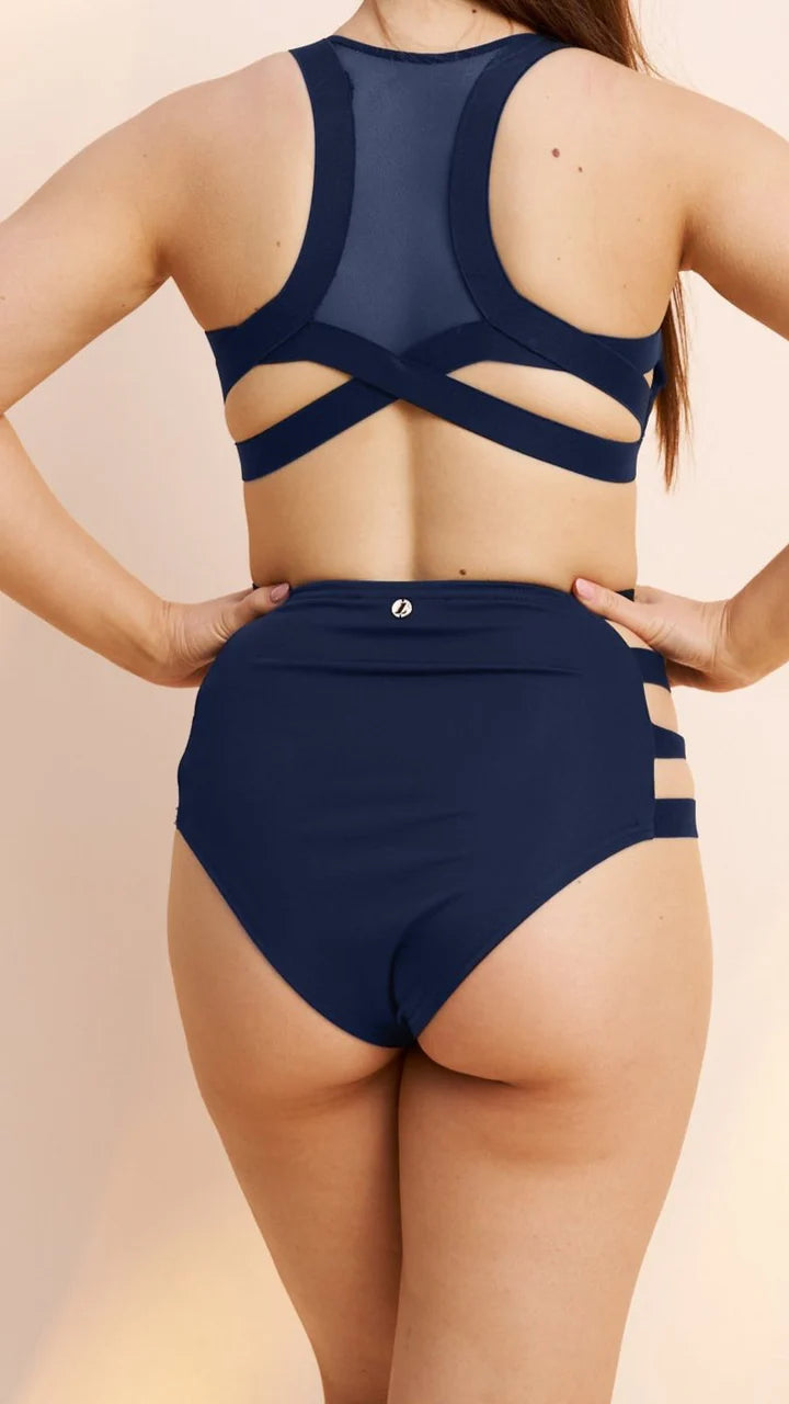 Clover Side Strap High Waist Bottom in Navy