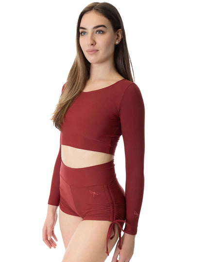 High Waist Drawstring Pole Shorts - Emma burgundy