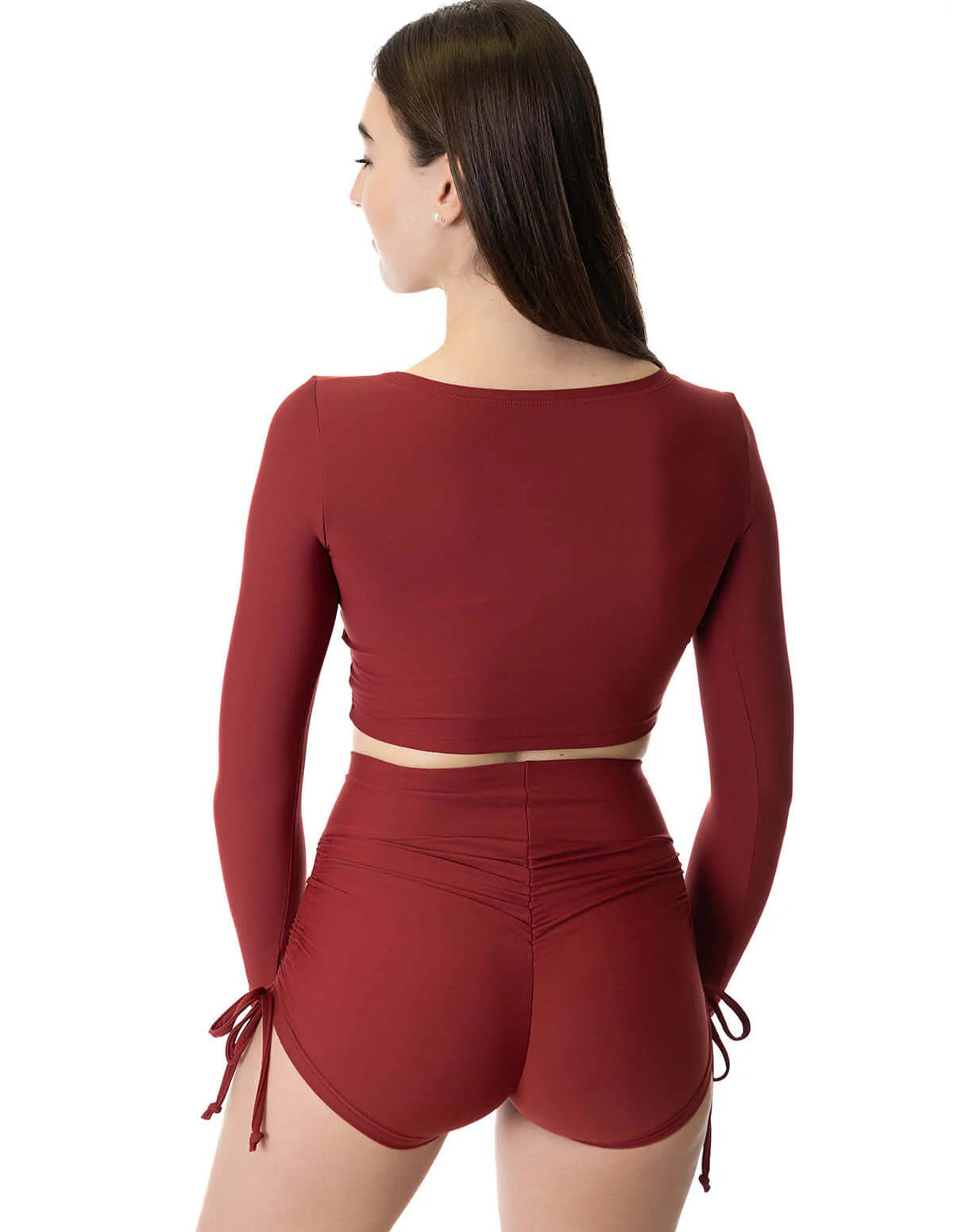 High Waist Drawstring Pole Shorts - Emma burgundy