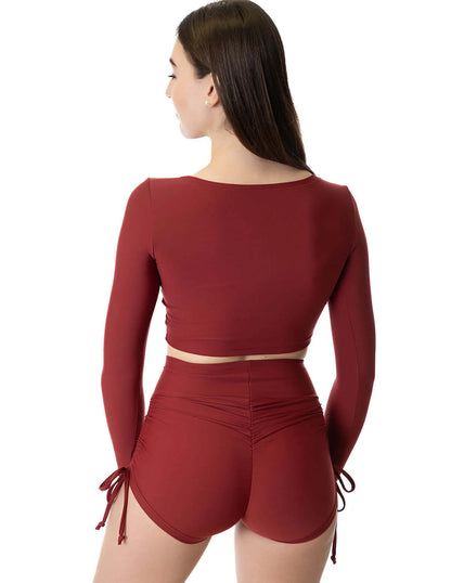High Waist Drawstring Pole Shorts - Emma burgundy
