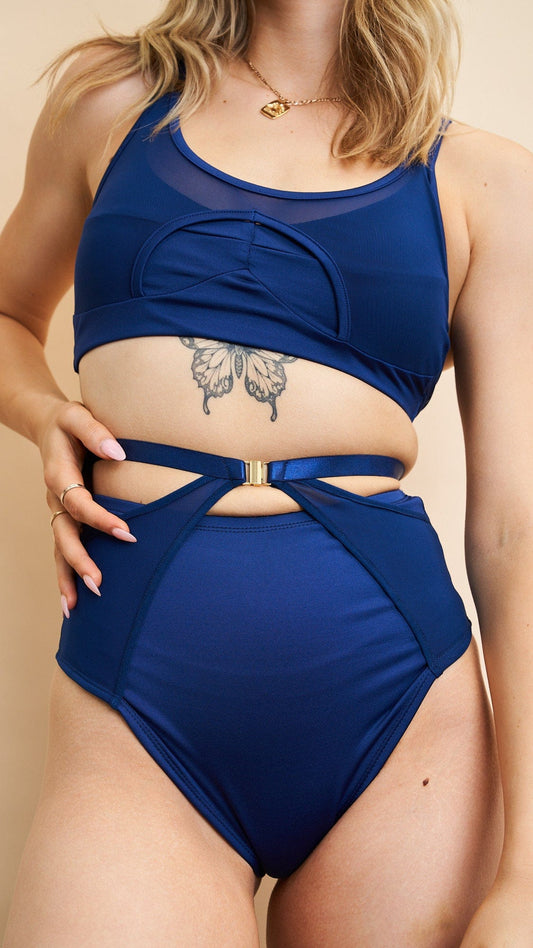 Loretta Mesh Cut out Shorts Navy